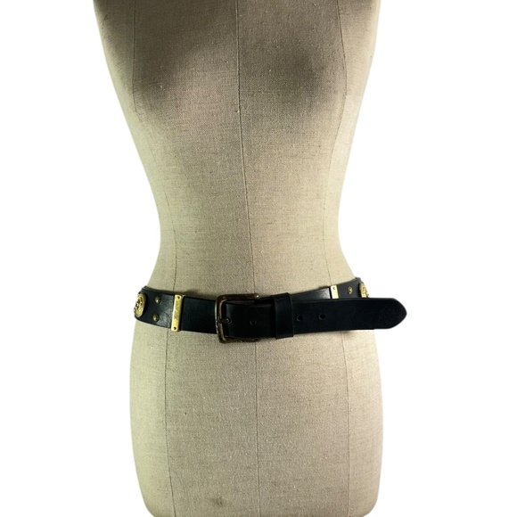 Vintage CODE AZURE Black Genuine Leather Belt with Studs and Lion 34 Unisex - Picture 15 of 16